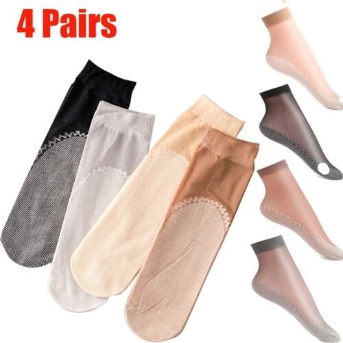 Summer Soft Silk Socks Women Cotton Breathable Bottom Non-Slip Transparent Thin Socks Ladies Short Sock Nylon Slippers Sock