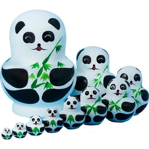 New 10 Pcsset Creative Lovely Panda Nesting Dolls Russian Dolls Handmade Painted Matryoshka Doll Set Toy Active