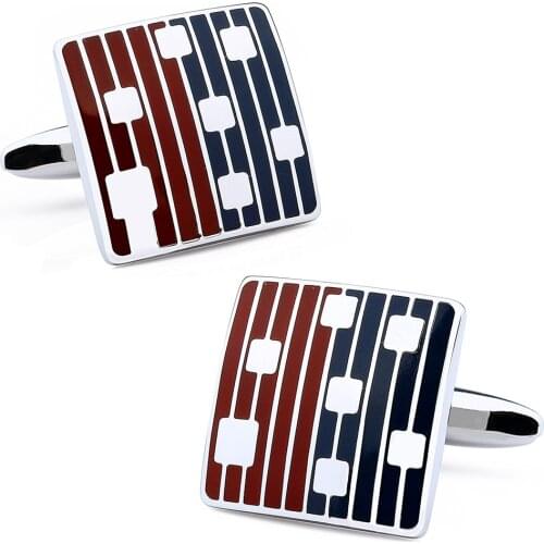 Dress White Shirt 2 Buttons Cuff Fasten Knots Multi-Color Enamel Trendy Square Cuff Links