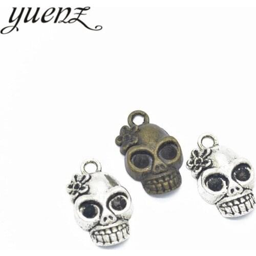 YuenZ 10pcs Antique Silver Plated skull Charms Metal Pendants for Jewelry Making DIY Handmade Craft 22*13mm F12