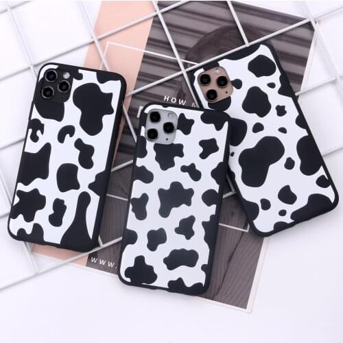 Simple Cow Pattern White Black Phone Cover For iPhone 12 Mini 11 Pro X XS XR Max 7 8 7Plus 8Plus 6S SE Soft Silicone Case Fundas