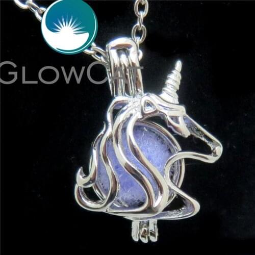 R-K573 Unicorn Head Beads Cage Pendant Essential Oil Diffuser Oyster Pearl Cage Creative Silver Lucky Locket Necklace