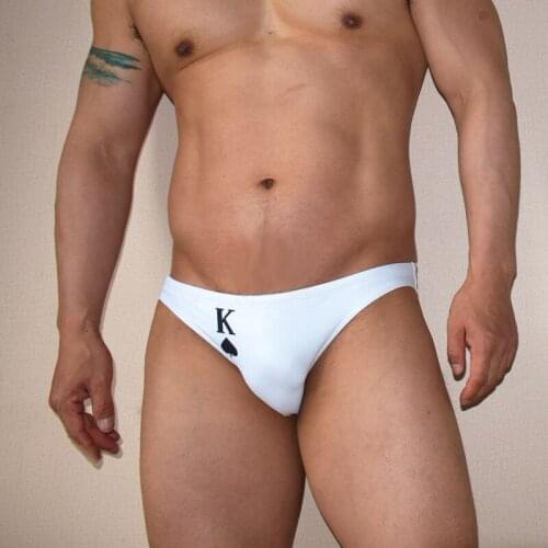 Card print tight low waist sexy swimsuits men swim briefs beach shorts swimming swimwear gay bikinis gym bathing suit small size