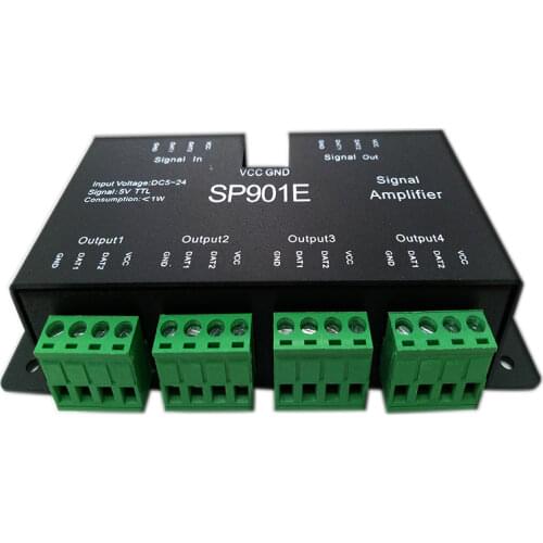 SP901E SPI output signal 4 control group LED Signal Amplifier controller for WS2811 SK6812 APA102 DMX512 strip light module