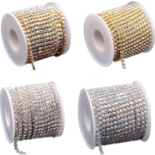 Crystal Rhinestone Close Chain Trim Sewing Craft Silver Color (AB) Gold Rhinestone Trim For Crafts Rhinestone Sewing