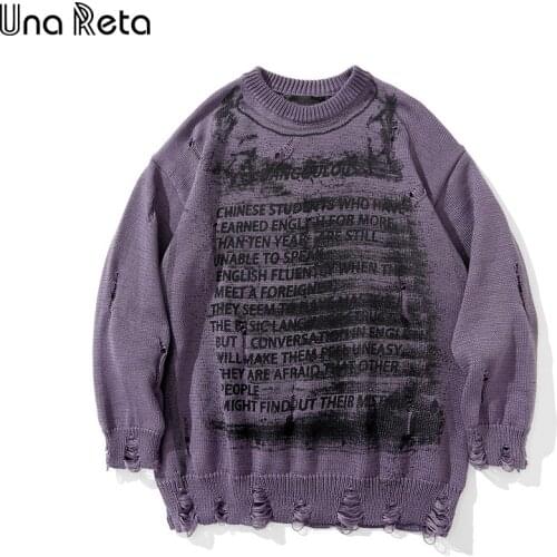 Una Reta Sweater Men New Print Streetwear Men Clothes Long Sleeve Pullover Men Pull Homme Loose Hole Couple Sweater