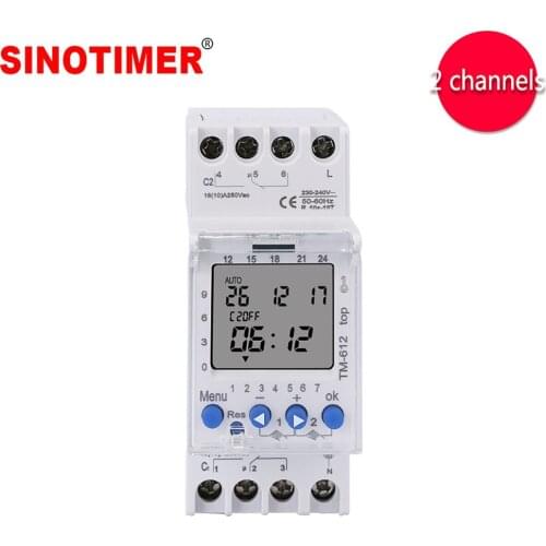 SINOTIMER TM612 Timer Switch 24h On Large 2-channel LCD Display With Two Relay Outputs 220V Timer Switch