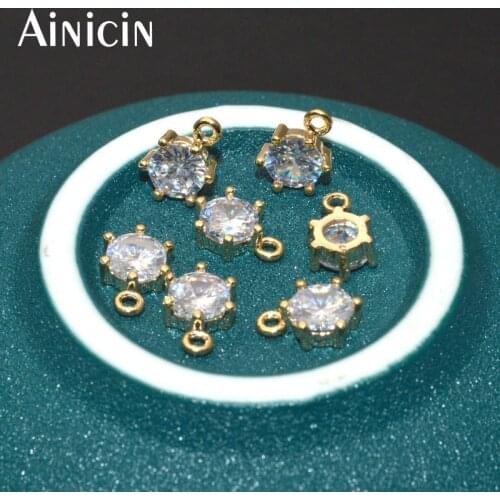 High Qualtiy CZ Stone Setting Coin Shape 8mm Jewelry Making Charms Gold Plating Copper End Beads For Necklace Bracelet 100pcs