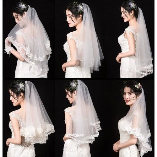 YUNUO Simple Tulle Wedding Bridal Veil Without Comb Lace Edge Veils Ivory Applique Elbow Length фата для невесты mariage