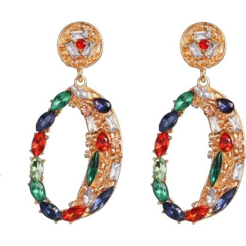 Colorful Geometric Irregular Circle Drop Earrings Women Luxury Crystal Earrings Female Indian Brand ZA Earrings Jewelry 2020