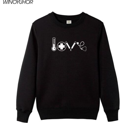 2020 New Winter Womens Sweatshirt Love Nurse Novelty Design Hoodies Long Sleeve Tops Girl Funny Doctor Gift Pullovers