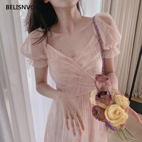 Summer New Vintage Dress Women French Style Lace Chiffon Fairy Dress Casual Puff Sleeve Summer Autumn Clothes Designer Dress