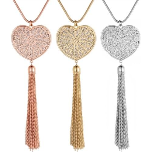 ZOSHI 2021 Love Heart Necklace for Women Tassel Pendant Long Chains Necklace Party Jewelry Female Sweater Chain Necklace