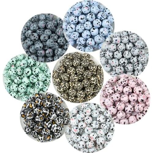 10 PCS Silicone Round Beads 15 MM Leopard Print Geometric Eco-friendly Making DIY Pacifier Chain Nursing Necklace Food Grade