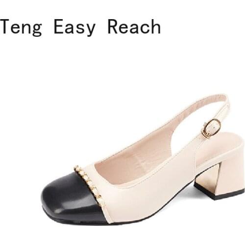 2021 Summer Women Shoes Square Toe Chunky Heel Women Sandals BuckleStrap 5cm High Heel Slingback Sandals for Women Plus Size43