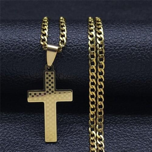 2021 Catholicism Cross Stainless Steel Chain Necklaces Women Gold Color Hip Hop Necklace Jewelry collares de mujer NXHYB191S05