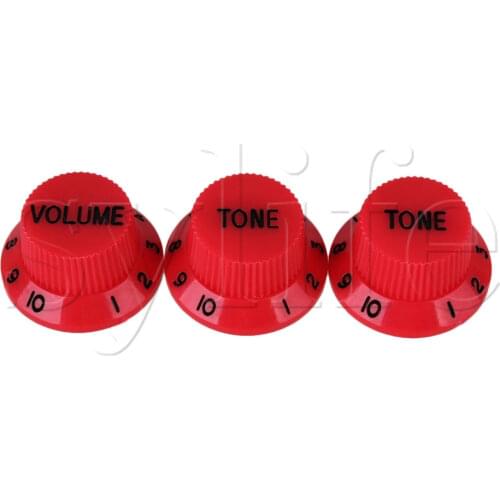 3pcs Red Plastic Guitar Bell Hat Knobs 1V 2T 5.5mm Dia Hole with Black Numbers