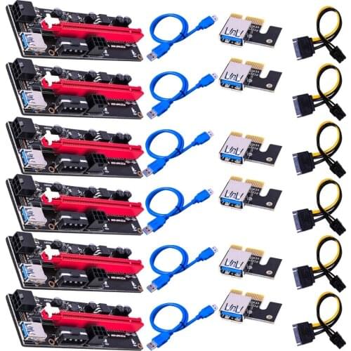 New PCI-E pcie Riser 009 Express 1X 4x 8x 16x Extender PCI E USB Riser 009S GPU Dual 6Pin Adapter Card SATA 15pin for BTC Miner