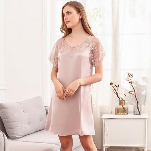 Large Size Housewear Short Sleeve Nightdress Womens Summer Ice Bathrobe Lace Lady Nightgown Sexy Sleepwear Female Sleeping Wear