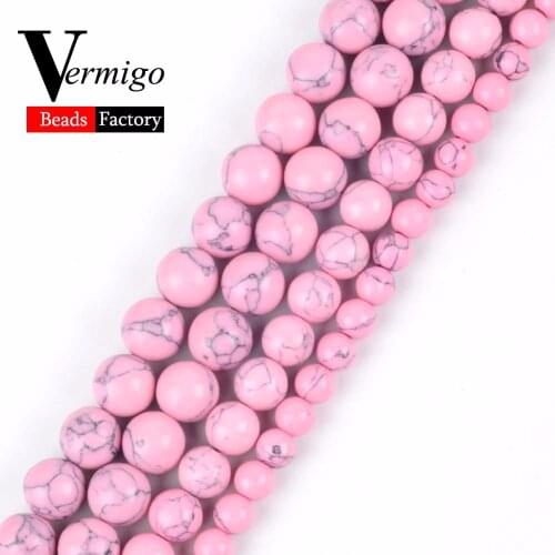 Natural Stone Beads Pink Turquoises Round Loose Beads For Jewelry Making Diy Bracelet 4-12mm Pick Size 15"Bijoux