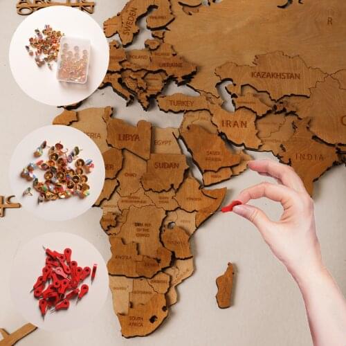 Wood World Map, Wall Decor, Anniversary Gift For Husband, Rustic Wall Art Wooden Map, Travel Push Pin Map, Wood Wall Art, Boyfri