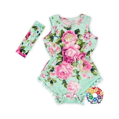Baby Girls' Ruffled Flower Baby Rompers Girl Baby Costumes Set Kids Jumpsuit Cotton Chevron Romper Photo Props with bow headband