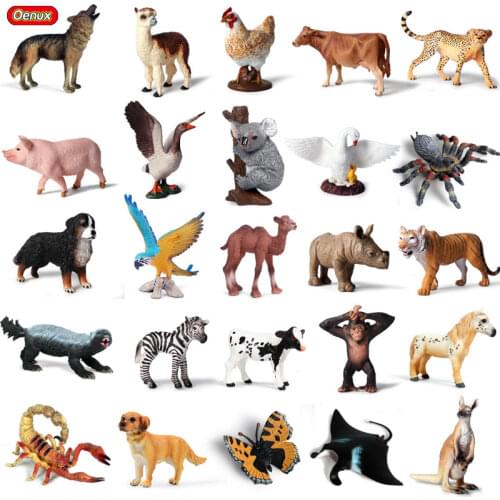 Oenux Wild Animals Leopard Model Action Figure Birds Dog Cow Pig Horse Wolf Figurines Cute Miniature Collection Toys For Kids