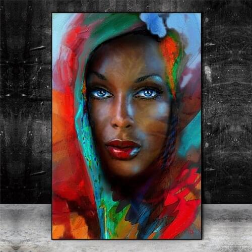 Blue Eyes Abstract African Woman Art Canvas Paintings on the Wall Art Posters And Prints Black Woman Art Pictures Home Decor