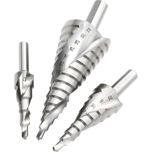 Quality 4-12mm 4-20mm 4-32mm HSS 4241 Steel Step Cone Drill Triangle Shank Silver Spiral Groove Step Drill Reamer Cutter