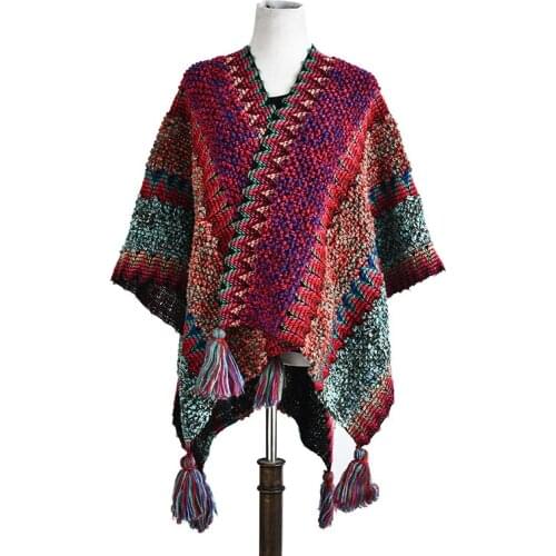 Cardigan Poncho Women Kntting Capes Tassle 2021 Autumn New Warm Outwear Coat Female Rainbow Cloak Poncho Lady Winter Capes