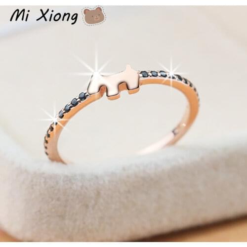 Mi Xiong s925 sterling silver cute puppy couple diamond ring elegant fresh romantic exquisite mini charm brand jewelry