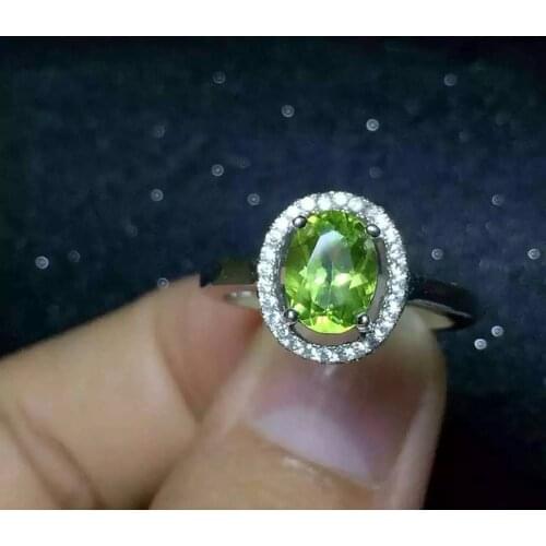 Natural green peridot stone Ring Natural olivine Ring S925 sterling silver trendy elegant Simple round women party Jewelry