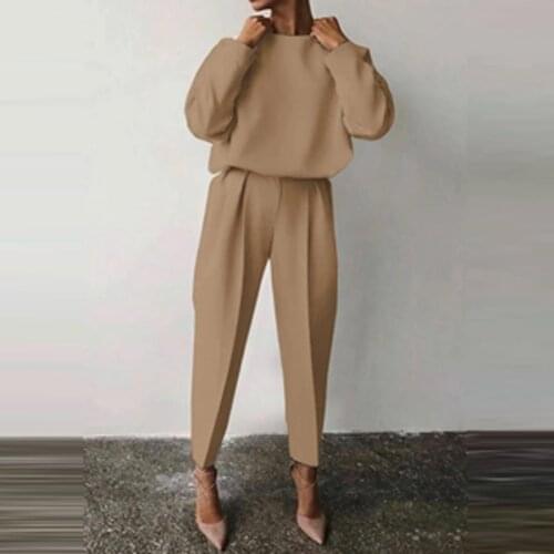 2021 Spring Autumn Women Sets New Turtleneck Pullover and Elastic Waist Pants Homewear Suits Casual Solid Soft Knitted 2 Pcs Set