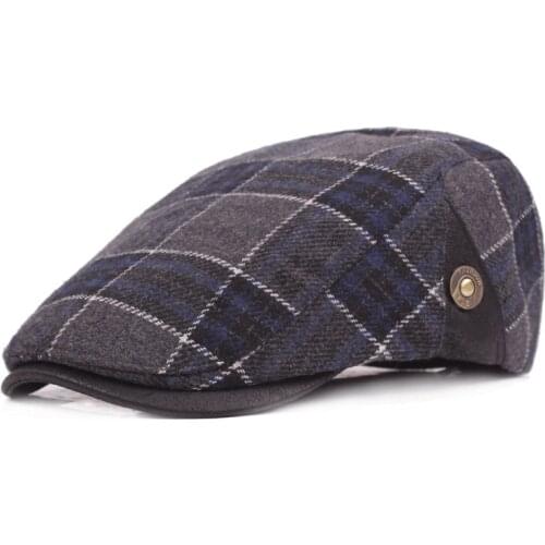 Hot Sale Wool Felt Fashion Cabby Driving Flat Newsboy Ivy Cap Men Women Autumn Winter Plaid Beret Casual Peaked Cap GH-744