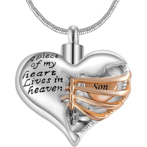 Fashion Memorial Ashes Urn Cremation Necklace A Piece of My Heart Lives in Heaven Pendant Keepsake Locket Jewelry