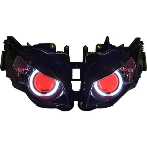 Motorcycle HID Projector Conversion Headlight Assembly w/ High Low Beam LED White Angel Red Demon Eyes For Honda CBR1000RR 12-16