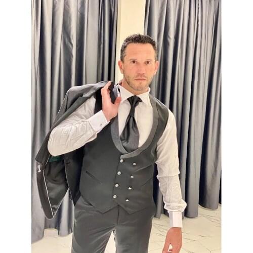Italian Grey Men Suits 3 Pcs Wedding Slim Fit Costume Homme Marriage Prom Groom Suits Tuxedos Party Prom Terno Masculino Blazer
