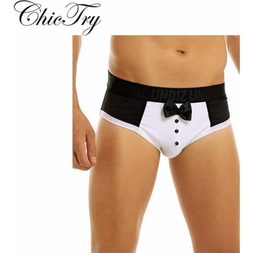Mens Lingerie Panties Cute Bow Tie Tuxedo Briefs Underwear Sissy Thongs Bowknot Jockstraps Bikini Briefs Underwear Underpants