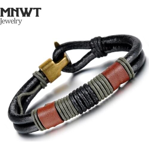 MNWT Mens Fashion Leather Bracelet Casual Sporty Leather Bracelets Retro National Wind Jewelry Accessories