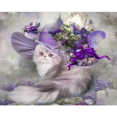 DIY Digital Painting By Numbers Package Purple hat cat oil painting mural Kits Coloring Wall Art Picture Gift frameless