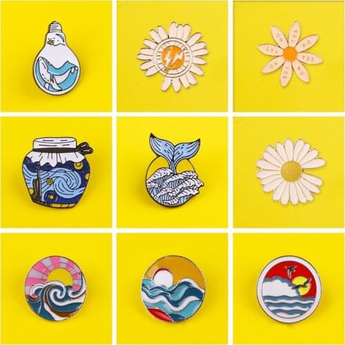 Ocean Sea Wave Brooch Nature Flower Badges on Backpack Badges for Clothes Enamel Pins for Backpacks Clothes Lapel Pin Badge Gift