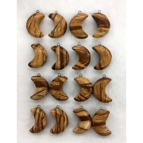 Wholesale 10pcs/Pack Natural Picture Jaspers Bead Pendant,Moon Shape Gem Stone Jewelry Necklace DIY,30x12mm