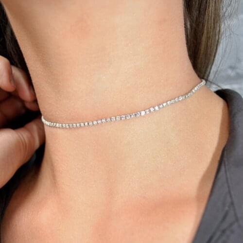 Women Crystal Jewelry Chain Necklace Fashion Necklace Rhinestone Choker Necklace Simple Gold Collar Simulated Girls