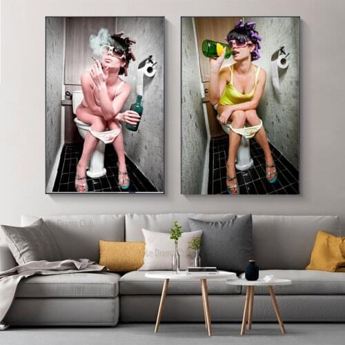 Canvas Print Poster Home Interior Decoration Fashion Art Girl Sitting On The Toilet Aesthetic Room Decor Wall Picture Painting