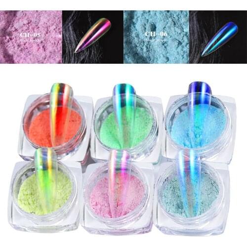 1 Box Transparent Nail Glitter Mirror Aurora Neon Powders Dust Brush Chameleon Nail Art Pearl Pigment Dipping Powder Decoration