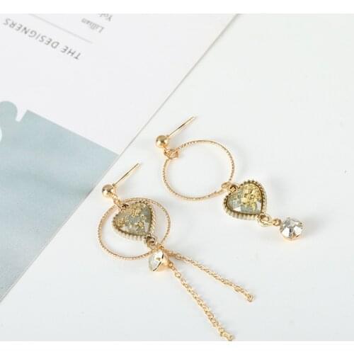 New Fashion Heart-shaped Asymmetric Crystal Earrings Geometric Round Pendant Tassel Earrings Ladies Personality Earring Jewelry