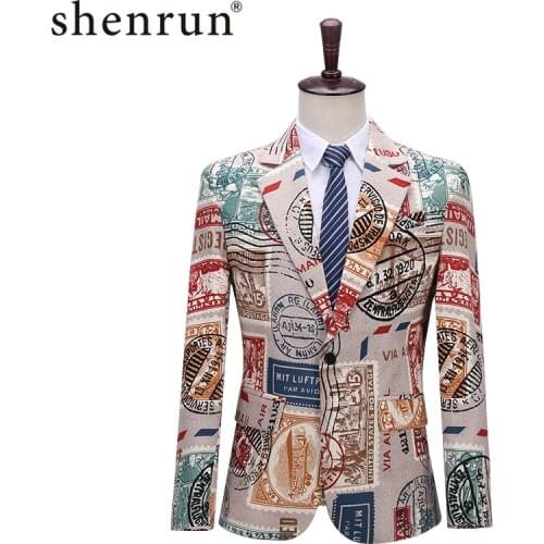 Shenrun Men Blazers Slim Fit Jackets Retro Pattern Print Blazer Casual Suit Jacket Wedding Party Prom Singers Costume Plus Size