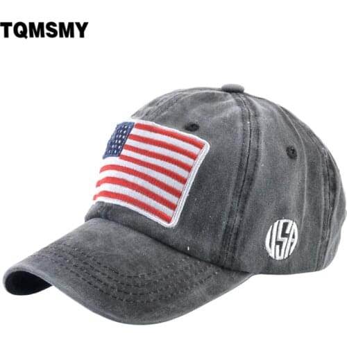 TQMSMY Streetwear Baseball Hat For Men Women Vintage Denim USA Flag Embroidery Baseball Cap Cotton Breathable Dad Hat TME187