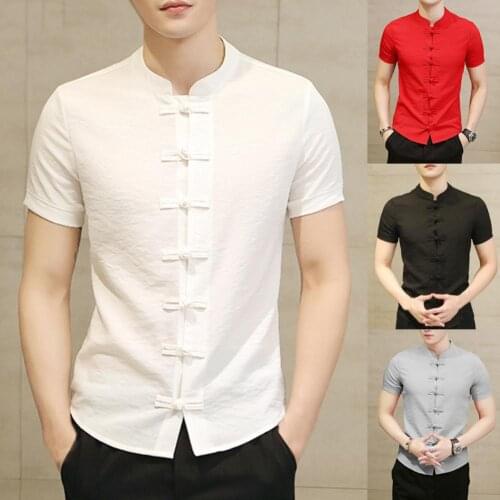 Traditional Chinese Tang Suit Men Plus Size Summer Short Sleeve Kung Fu Uniform Short Sleeve Cotton Tang Suit