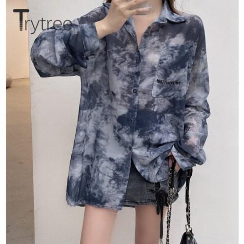 Trytree Spring Autumn Blouse Women Casual Turn-down Collar Chic Camouflage Pocket Single Breasted Office Lady Shirt Loose Tops